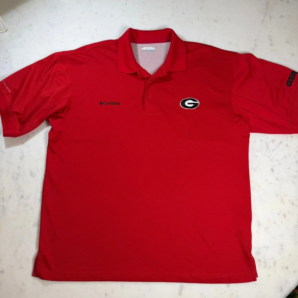 Columbia PFG Polo Mens Medium‎ Red Georgia Bulldogs NCAA Omni-Shade Vented Back